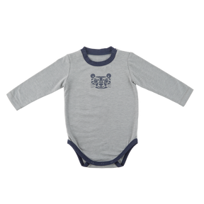 <tc>Heather grey  baby  Thermal Bodysuit with tiger print</tc>