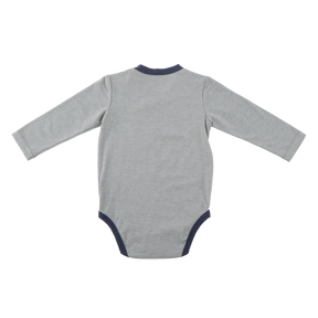 <tc>Heather grey  baby  Thermal Bodysuit with tiger print</tc>