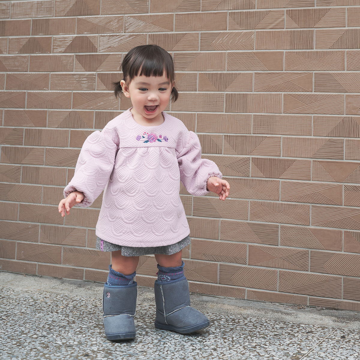 Dusty lavender baby top with peony detail