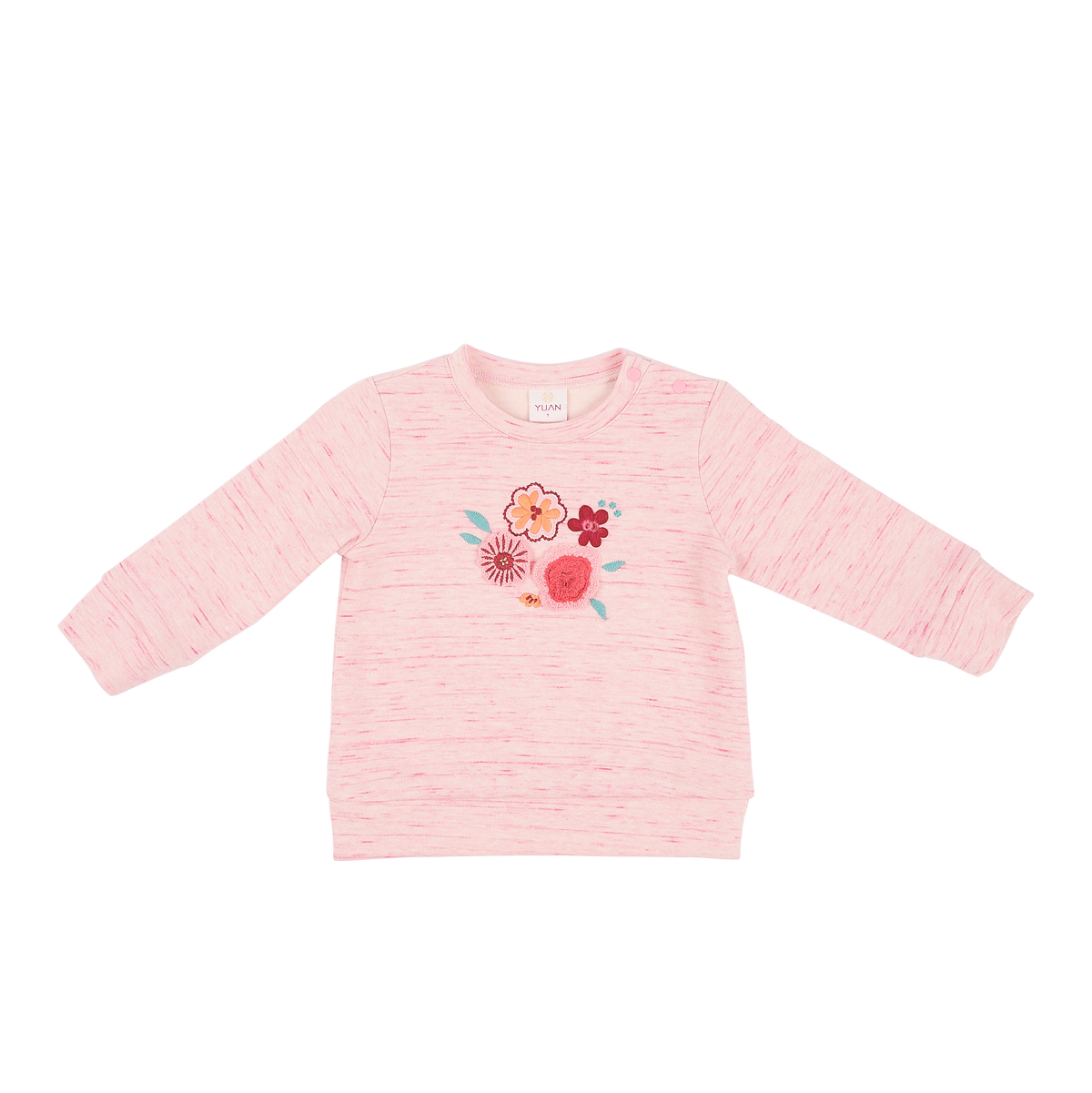 Heather pink baby top with embroidered azaleas