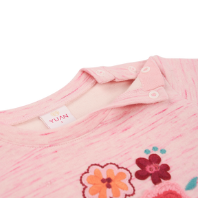 Heather pink baby top with embroidered azaleas