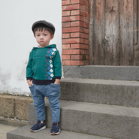 Pine green baby hoodie with good fortune print