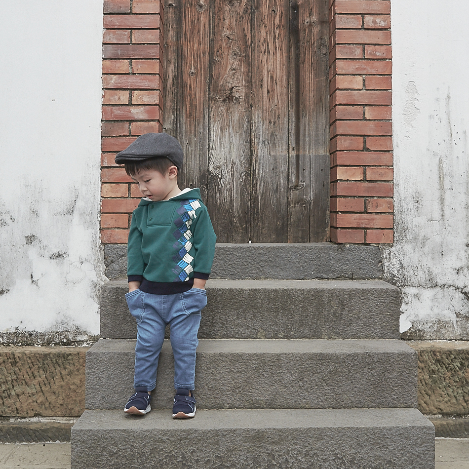 Pine green baby hoodie with good fortune print