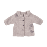 Heather grey baby coat with moonflower motif