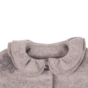 Heather grey baby coat with moonflower motif