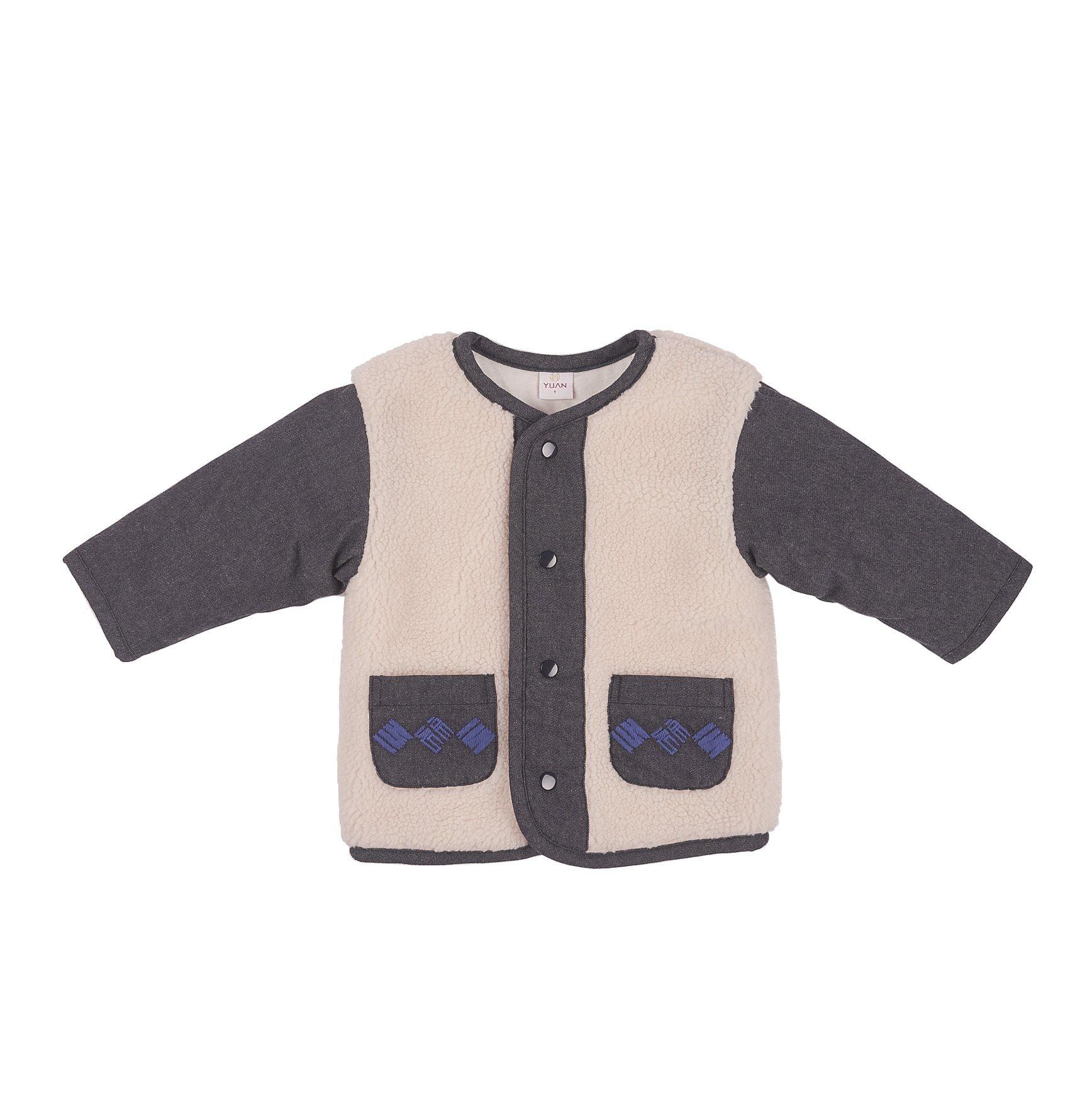 Oatmeal baby fleece jacket with good fortune pockets