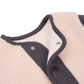 Oatmeal baby fleece jacket with good fortune pockets