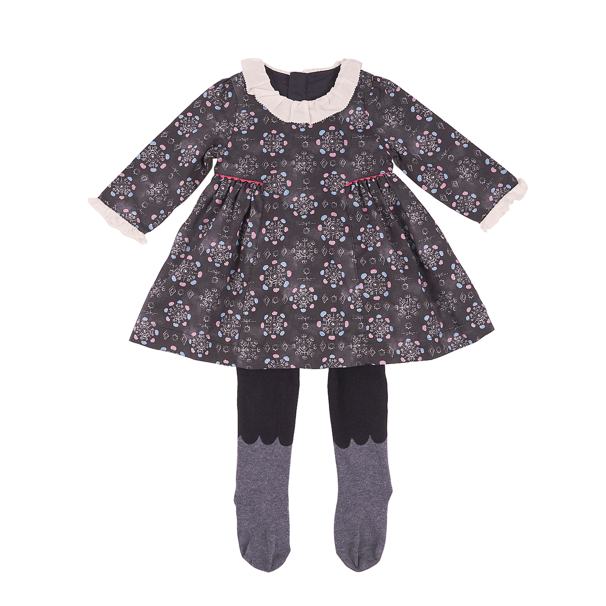 Indigo baby dress set with moonflower motif