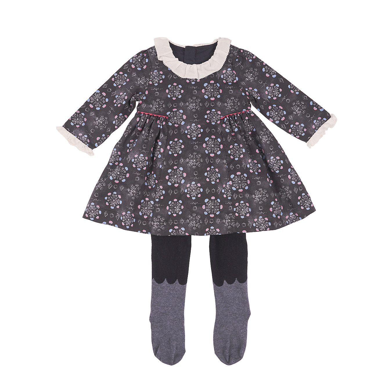 Indigo baby dress set with moonflower motif