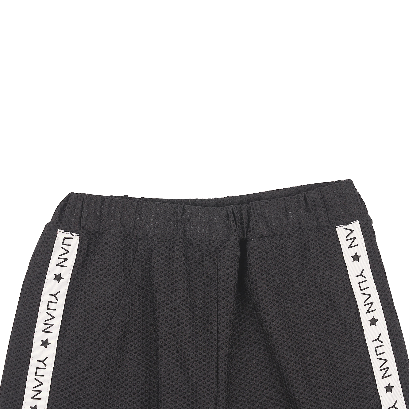 Kids wide leg pants with YUAN logo ribbon-black/white