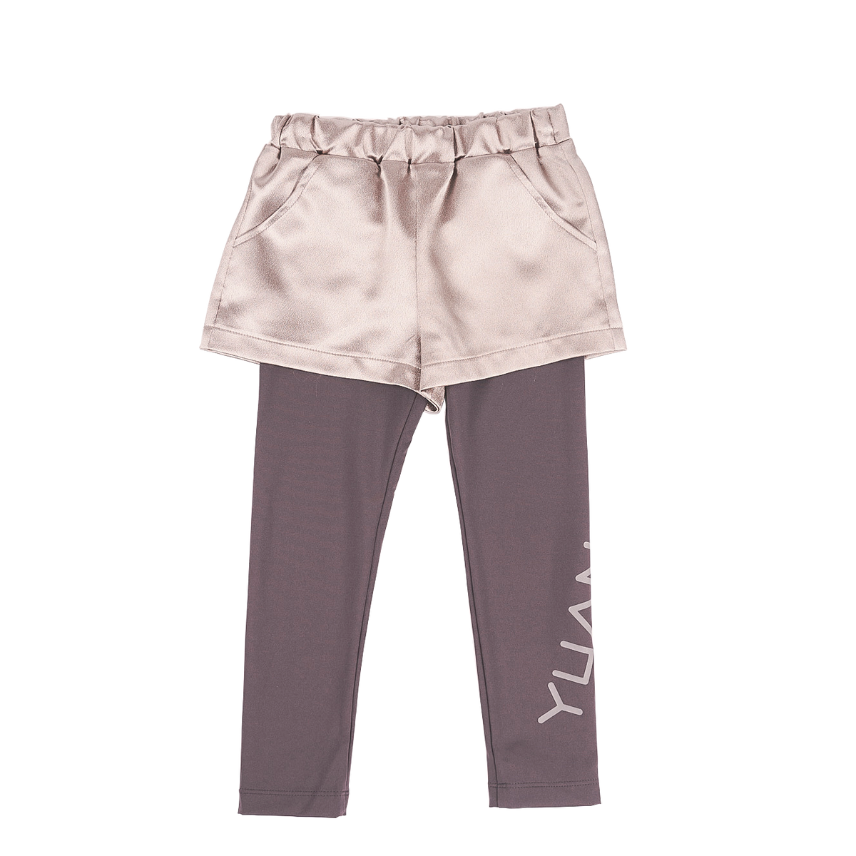 Silver kids shorts and leggings with YUAN logo