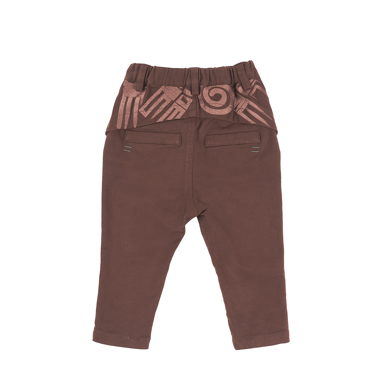 Dark brown kids trousers with good fortune and coin motif