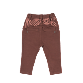 Dark brown kids trousers with good fortune and coin motif