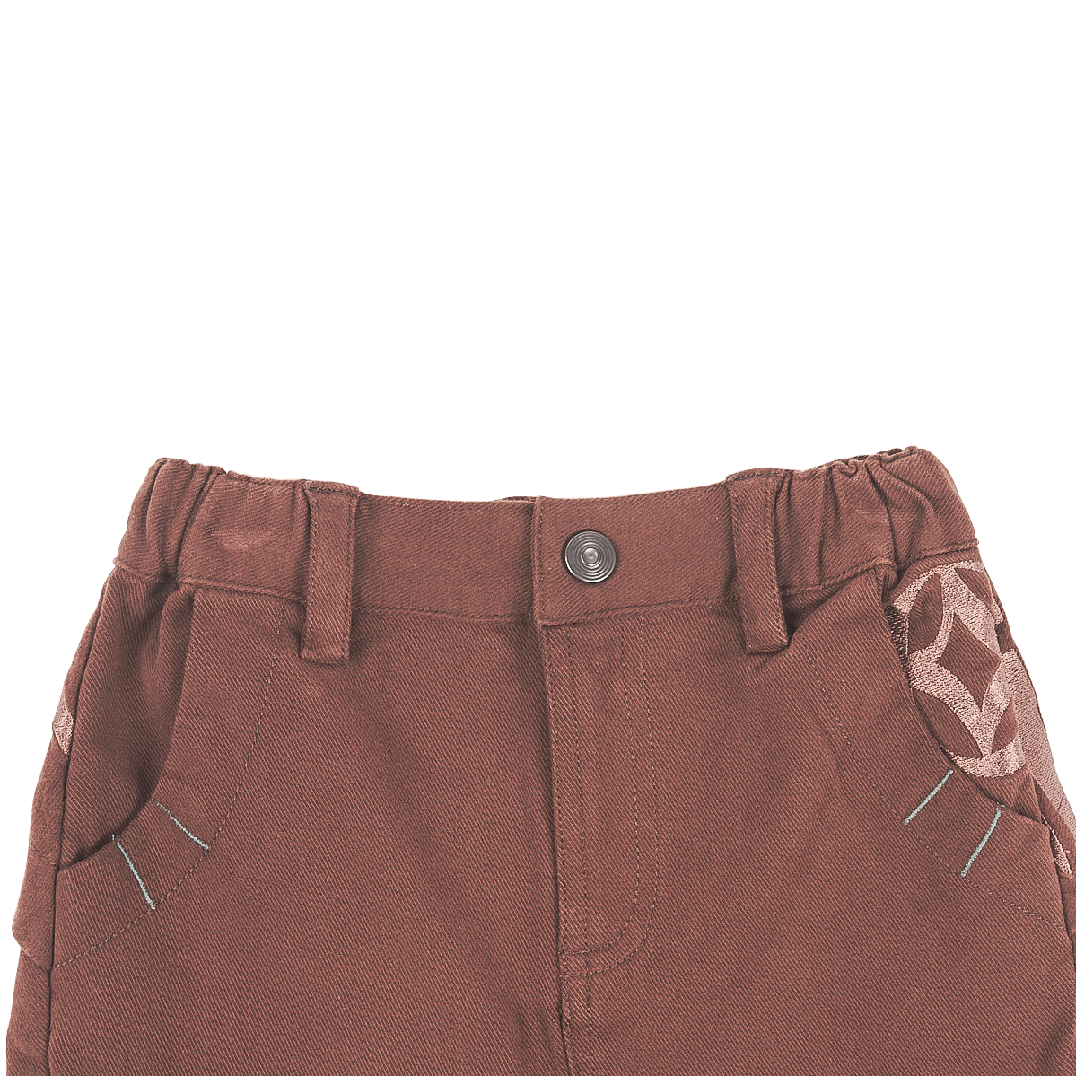 Dark brown kids trousers with good fortune and coin motif