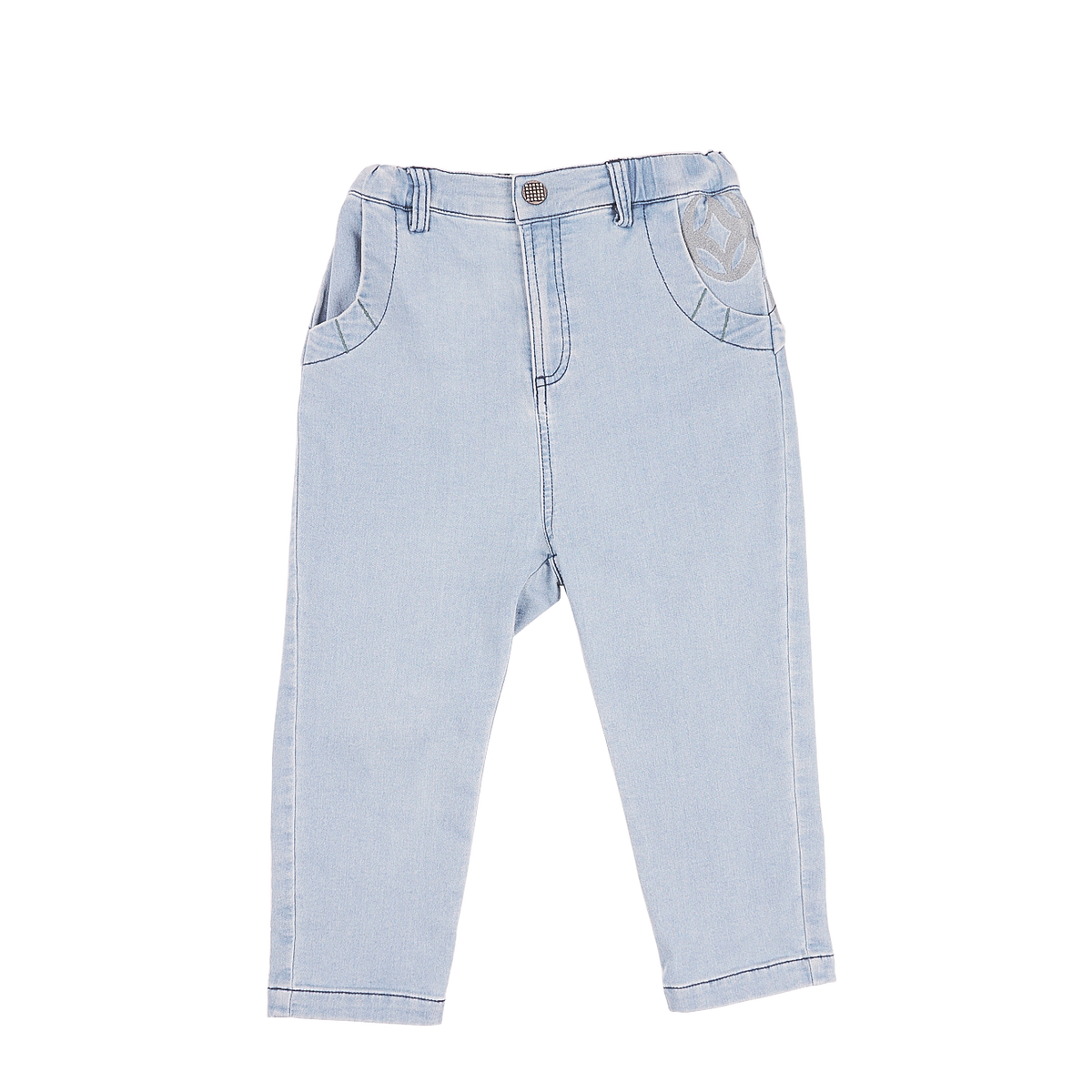 Denim kids trousers with good fortune and coin motif