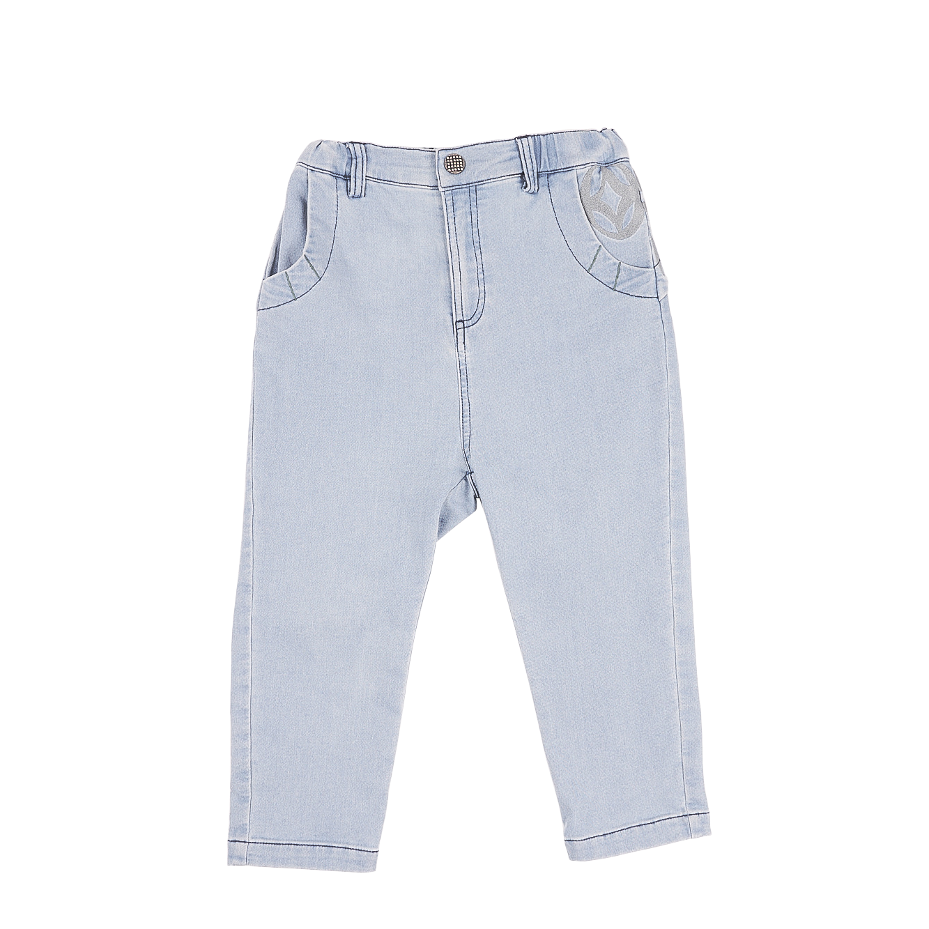 Denim kids trousers with good fortune and coin motif