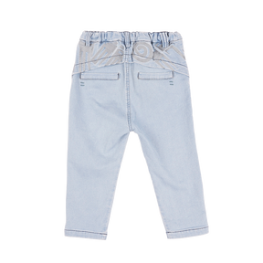 Denim kids trousers with good fortune and coin motif