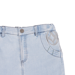 Denim kids trousers with good fortune and coin motif