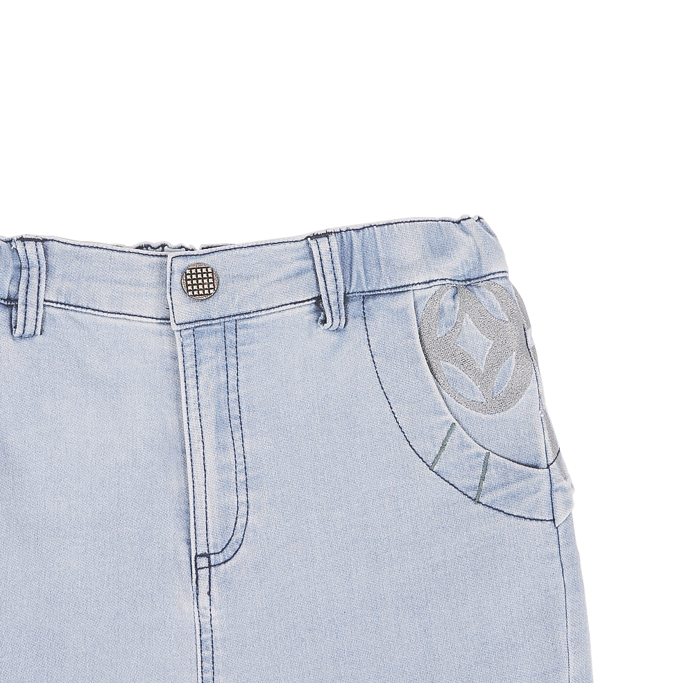 Denim kids trousers with good fortune and coin motif