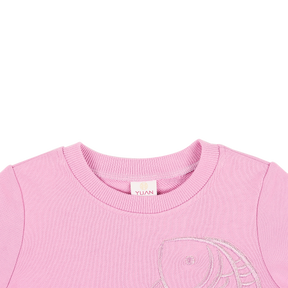 Blush kids sweatshirt with embroidered koi and YUAN logo ribbons