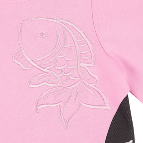 Blush kids sweatshirt with embroidered koi and YUAN logo ribbons