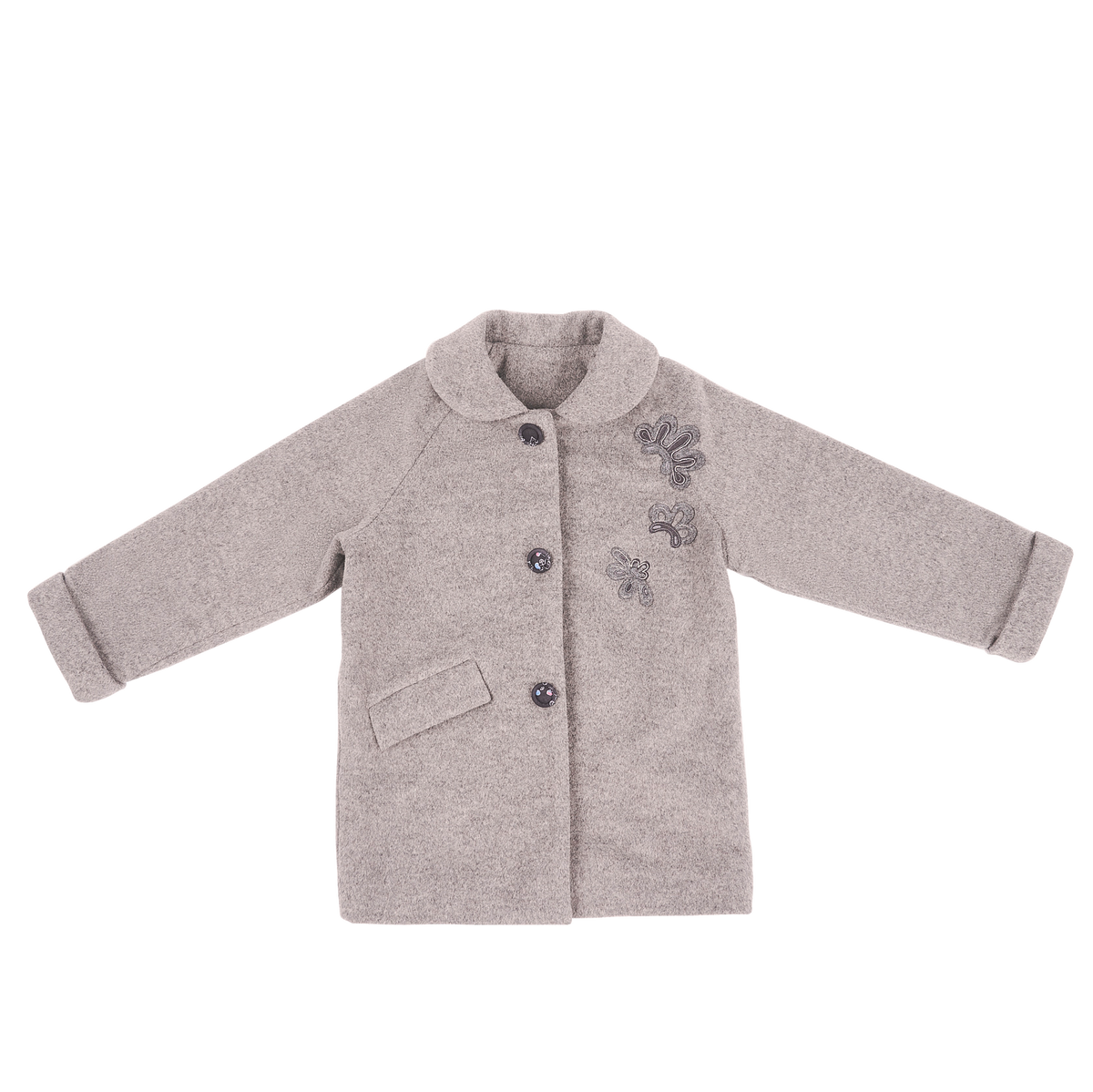 Heather grey kids coat with moonflower motif