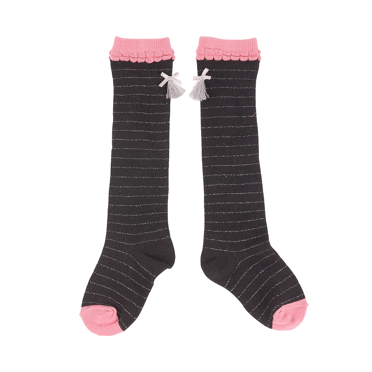 Black kids long socks with bow and tassel detail