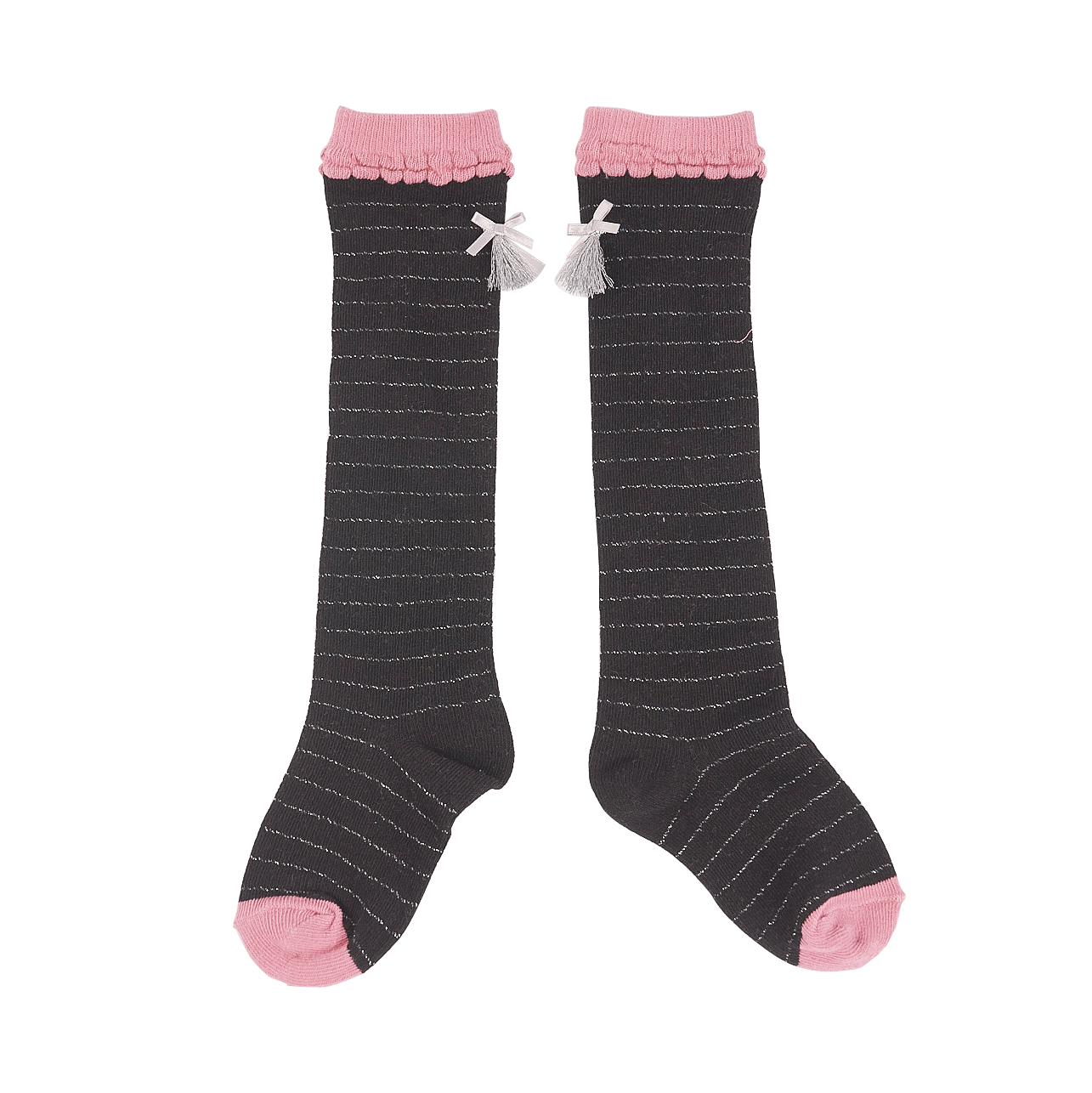 Black kids long socks with bow and tassel detail