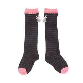 Black kids long socks with bow and tassel detail