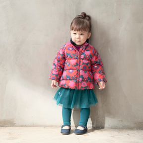 Pine green baby gauze skirt with embroidered butterfly and pomegranate and matching leggings