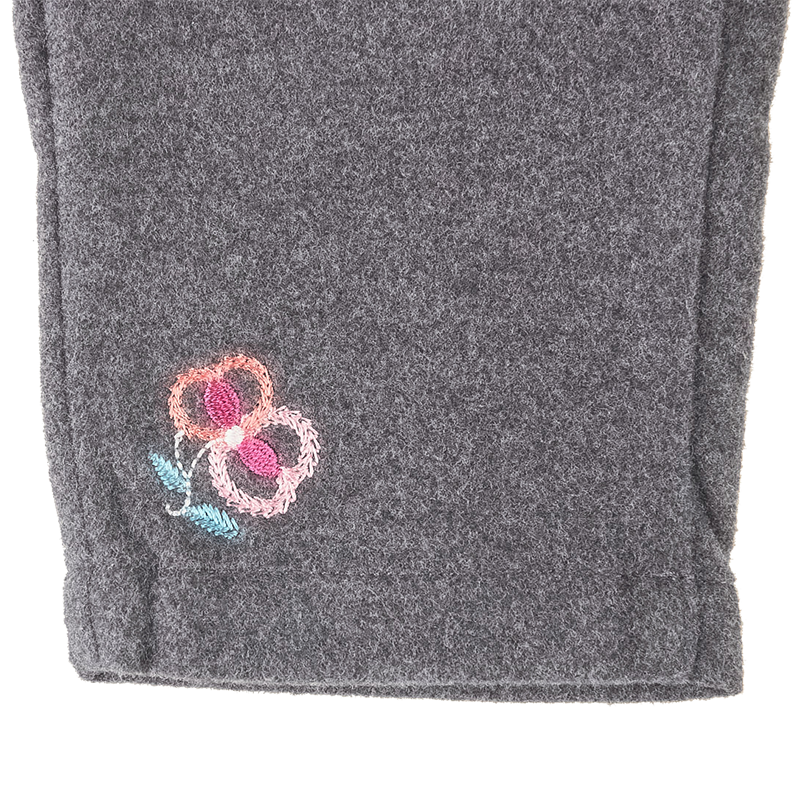 Metal grey baby trousers with embroidered pomegranate