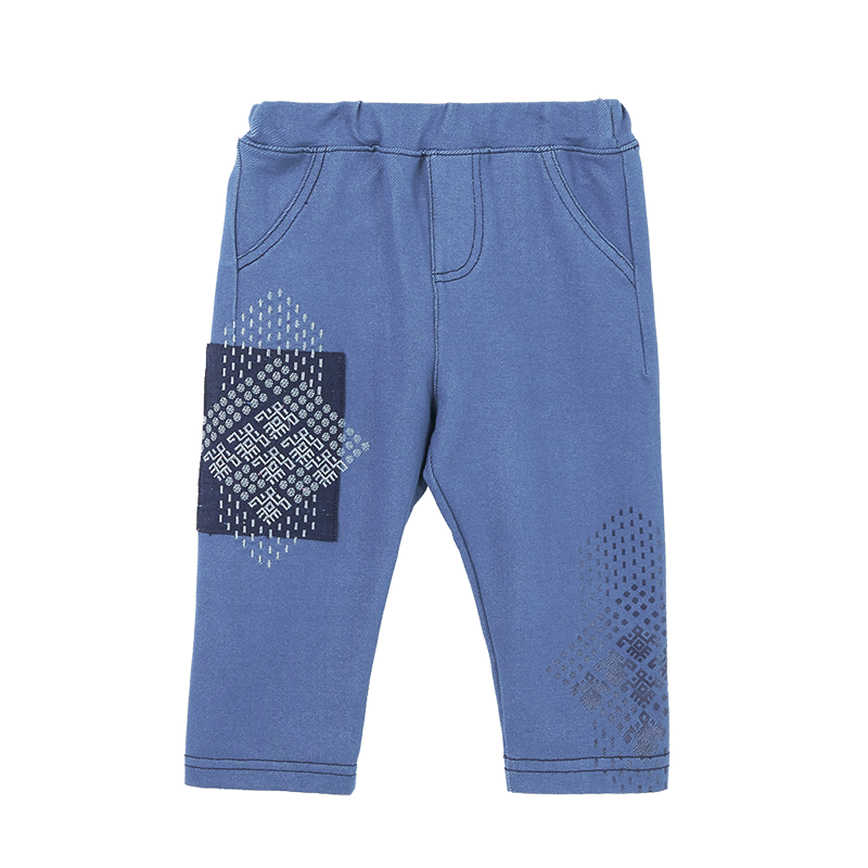 Denim baby trousers with equestrian motif