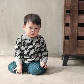 Peacock blue baby trousers with equestrian motif