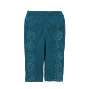 Peacock blue baby trousers with equestrian motif