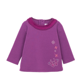 Purple long sleeve baby top with embroidered butterfly and coin motif