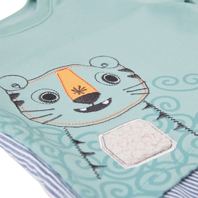 Grass green baby top with embroidered tiger