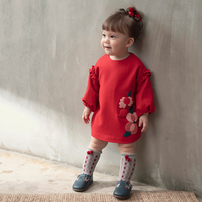 Red baby dress with embroidered pomegranate flowers