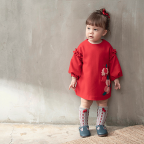 Red baby dress with embroidered pomegranate flowers