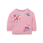 Dusty pink baby sweater with butterfly and pomegranate motif