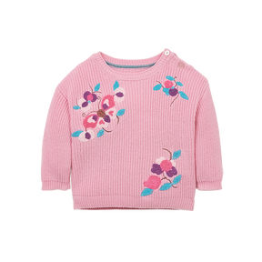 Dusty pink baby sweater with butterfly and pomegranate motif