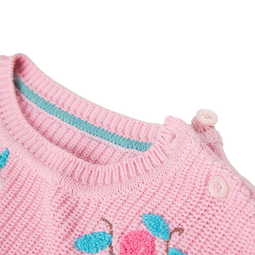 Dusty pink baby sweater with butterfly and pomegranate motif