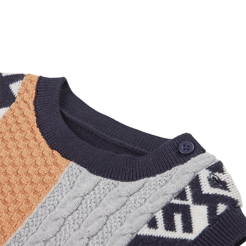 Indigo baby sweater vest with equestrian motif