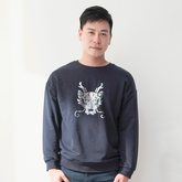 Indigo adult sweatshirt with metallic dragon print