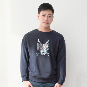 Indigo adult sweatshirt with metallic dragon print