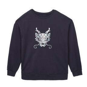 Indigo adult sweatshirt with metallic dragon print