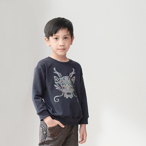 Indigo kids sweatshirt with metallic dragon print