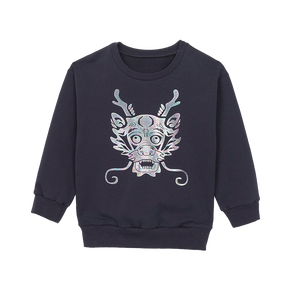 Indigo kids sweatshirt with metallic dragon print