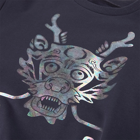 Indigo kids sweatshirt with metallic dragon print