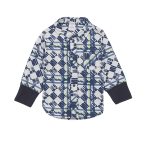 Dark blue baby button down shirt with good fortune motif