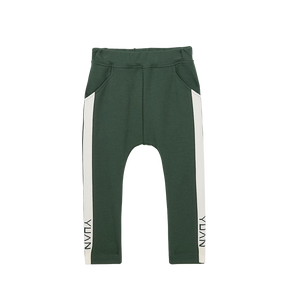 Dark green kids trousers with YUAN logo ribbons